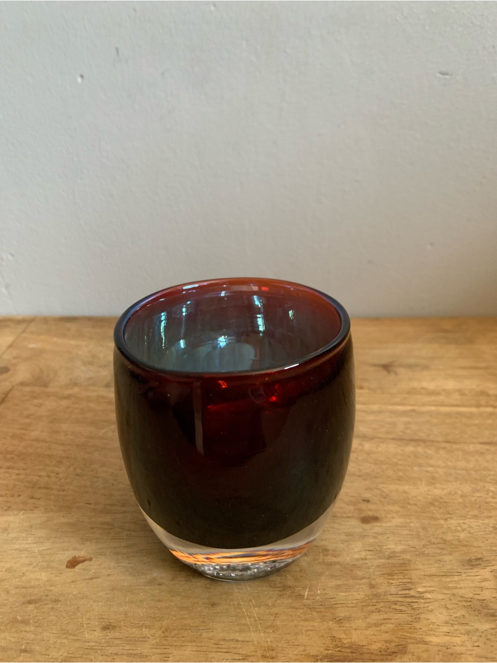 Glassybaby hand-blown glass votive candle holder in the "Grateful Red"